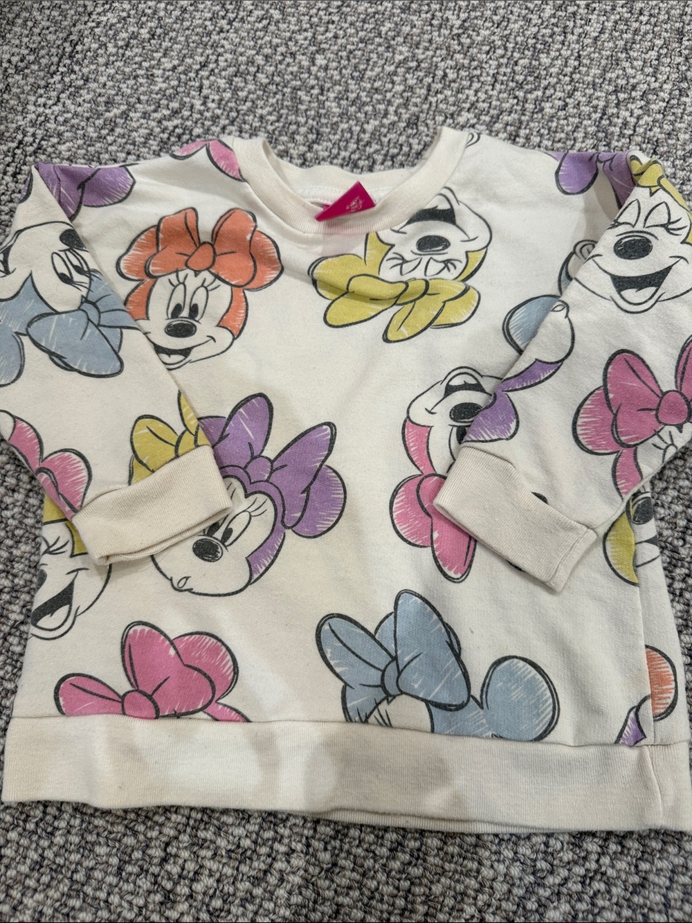 Disney Cream Sweatshirt with Multicolor Minnie Bow Print